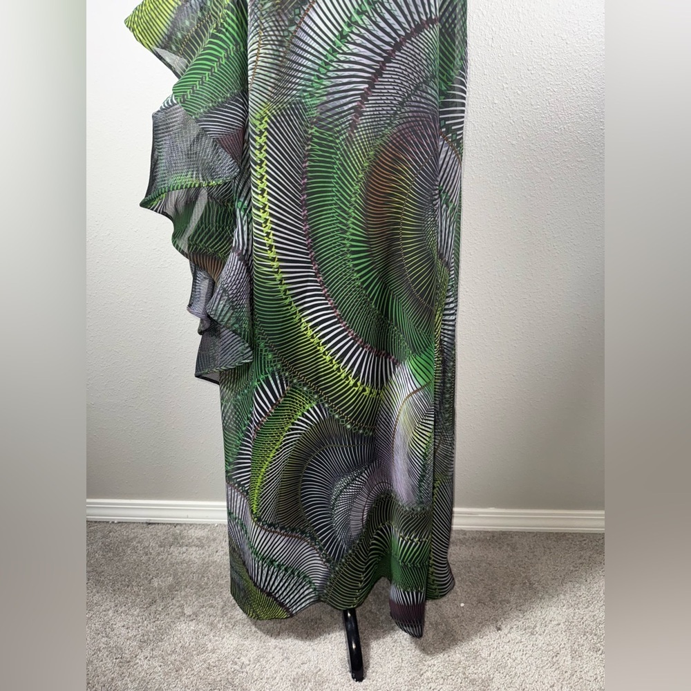 Asymmetric One-Shoulder Maxi Dress in Green Swirl Print - Picture 6 of 10